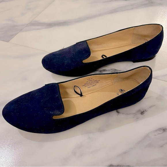 H&M NAVY Women Slip On Flats Fashion Blue Faux Suede - Picture 5 of 6